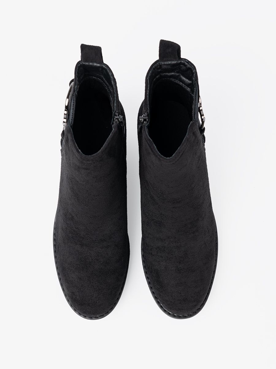 Botine negre din imitație de zăms cu inserție elastică
