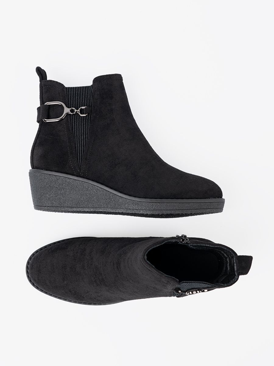 Botine negre din imitație de zăms cu inserție elastică