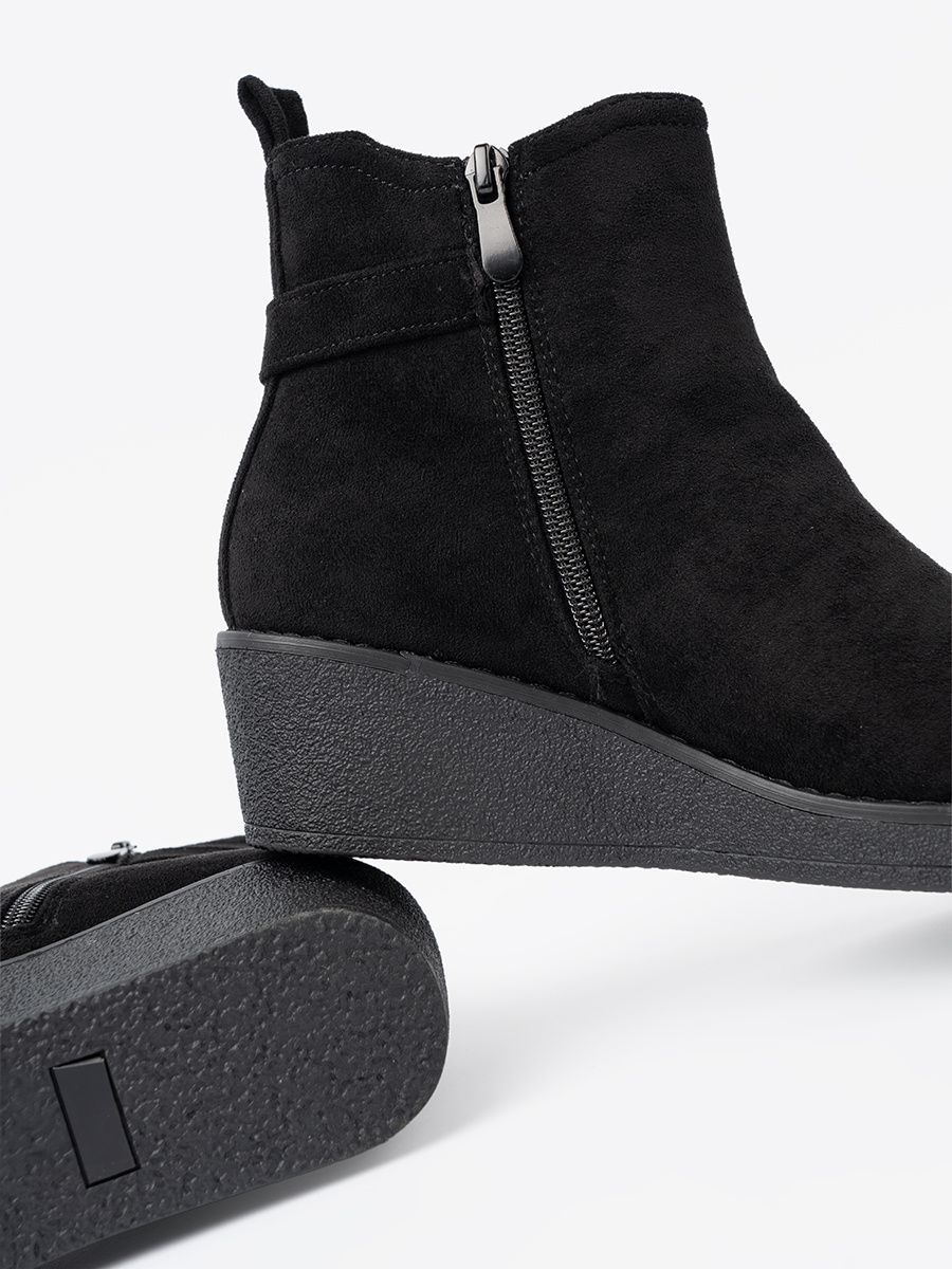 Botine negre din imitație de zăms cu inserție elastică