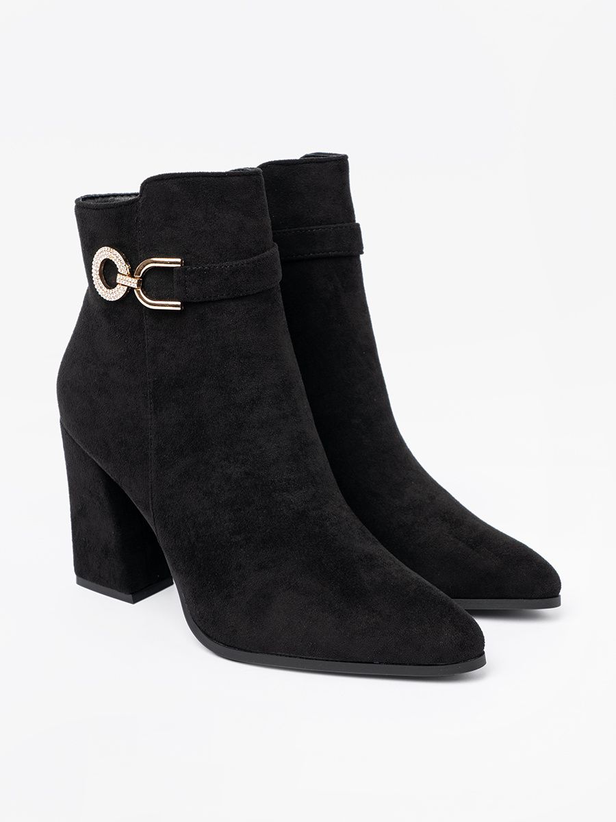 Botine elegante negre cu accent de bijuterie