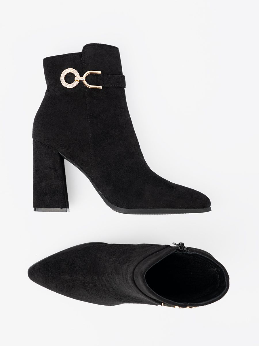 Botine elegante negre cu accent de bijuterie