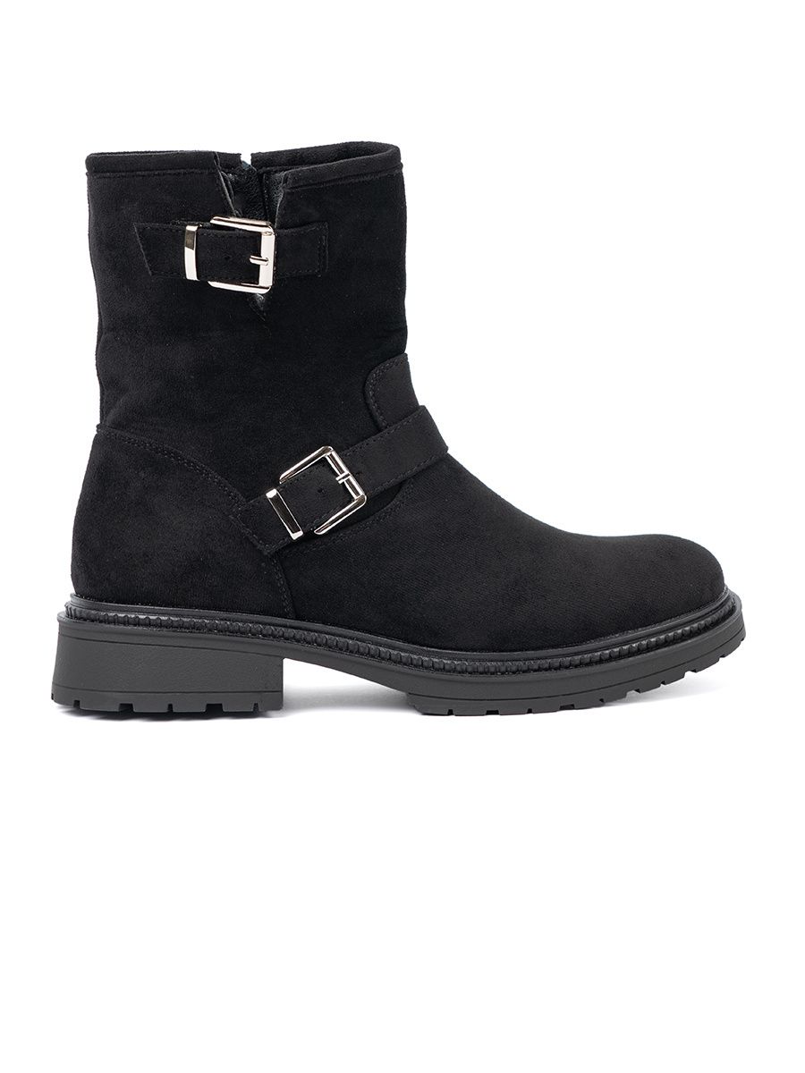 Botine negre moderne cu catarame argintii