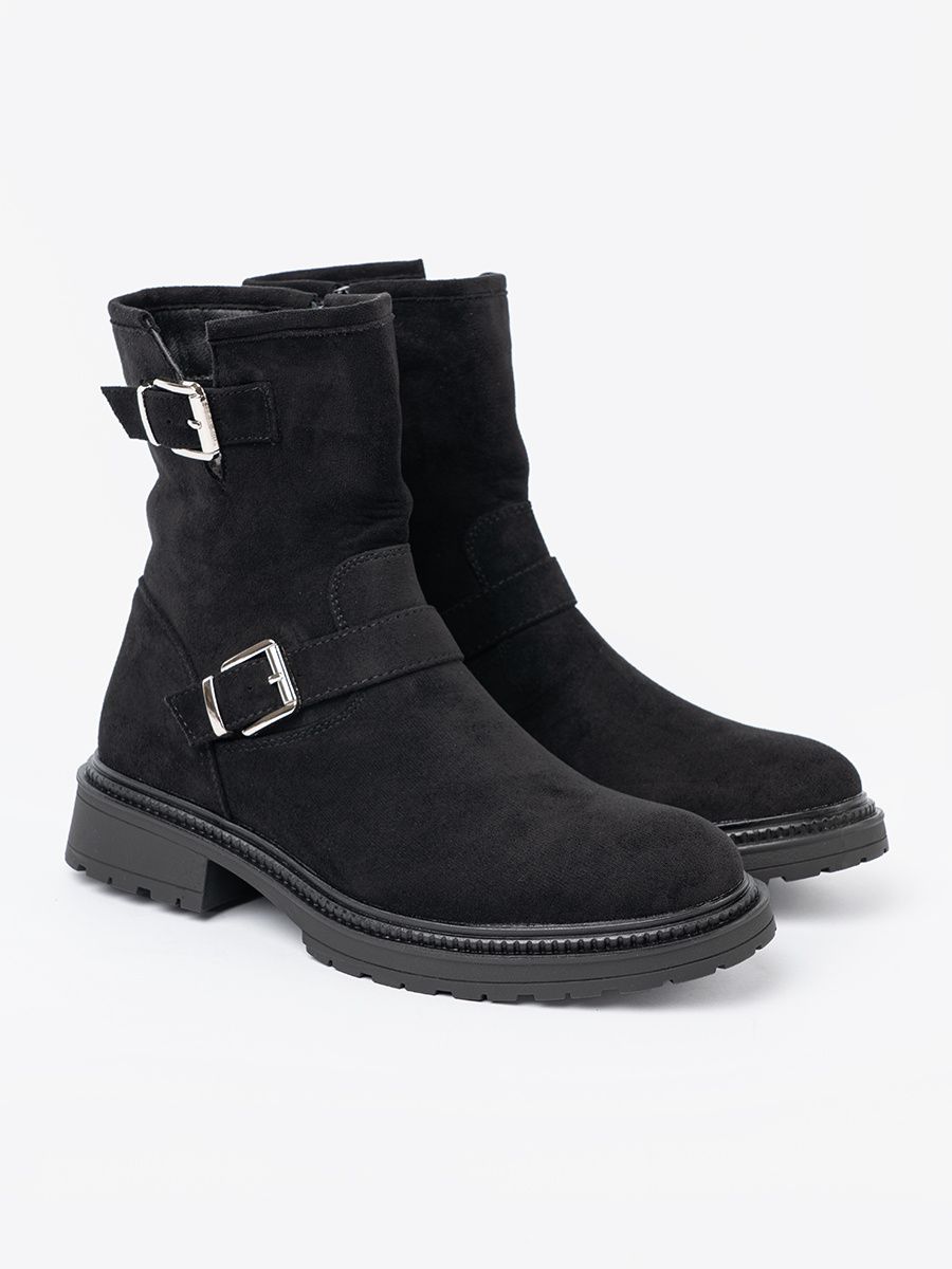 Botine negre moderne cu catarame argintii