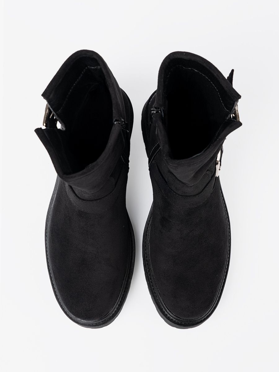 Botine negre moderne cu catarame argintii