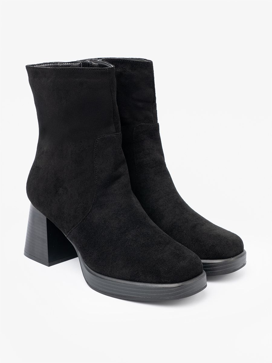 Botine elegante negre pe toc stabil