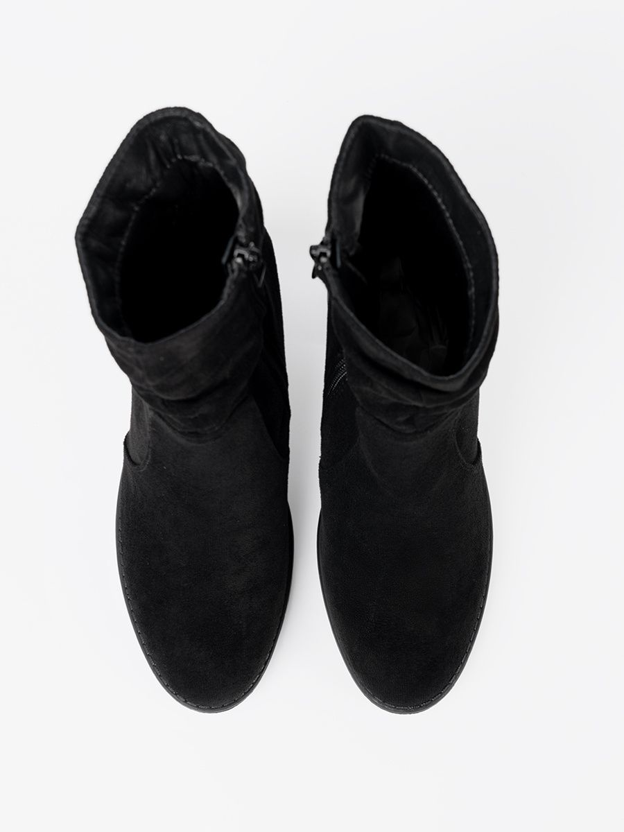 Botine elegante negre cu toc gros și guler plisat