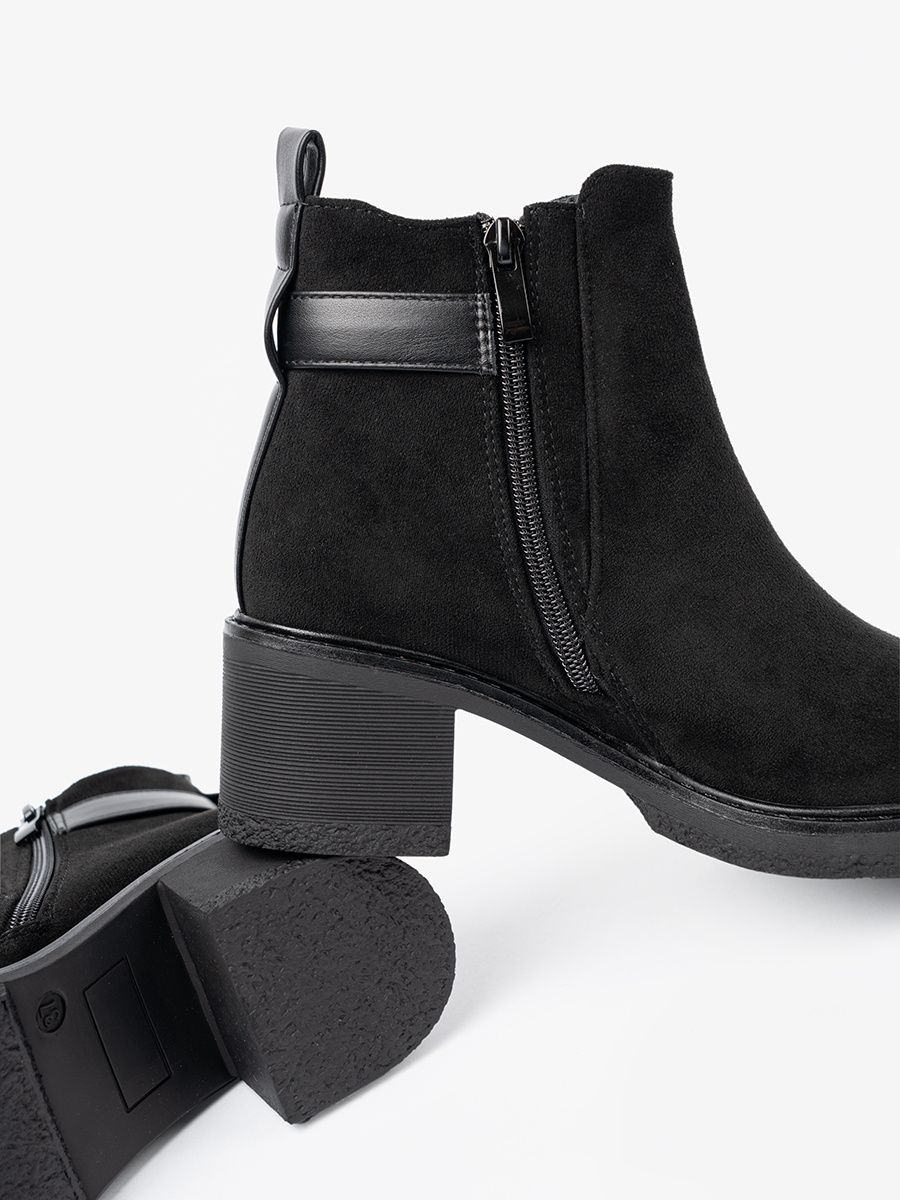 Botine negre cu cataramă pe toc stabil