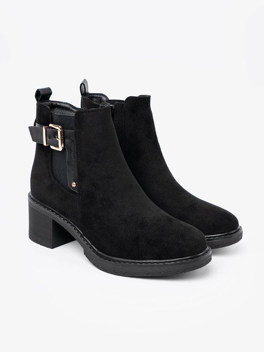 Botine negre cu cataramă pe toc stabil