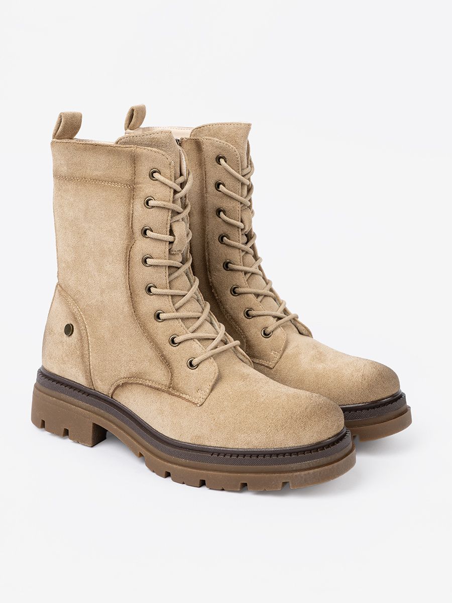 Botine bej din imitație de velur cu talpă robustă