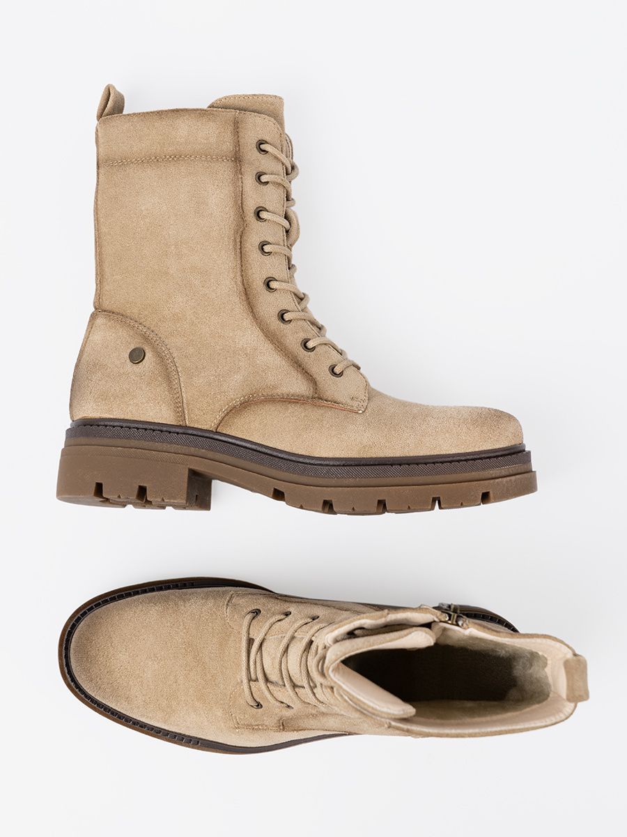 Botine bej din imitație de velur cu talpă robustă