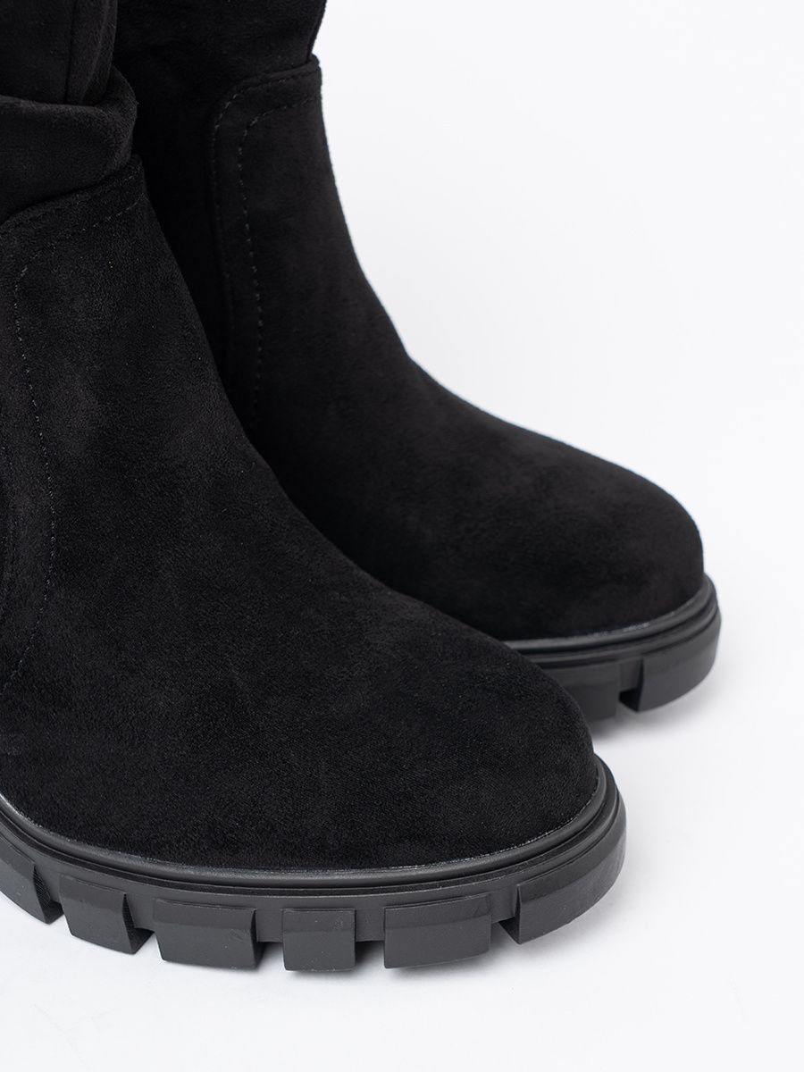 Botine negre elegante cu guler plisat