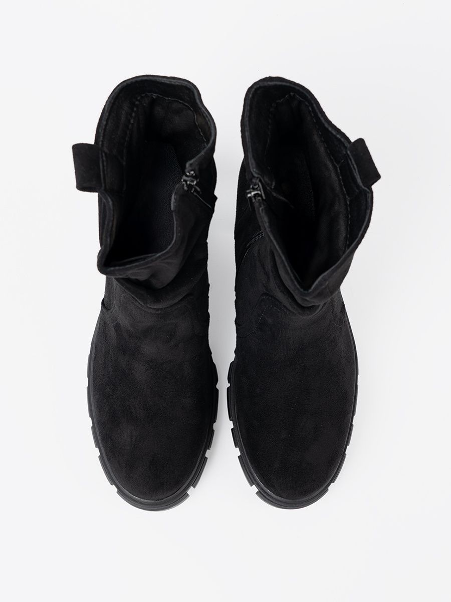 Botine negre elegante cu guler plisat