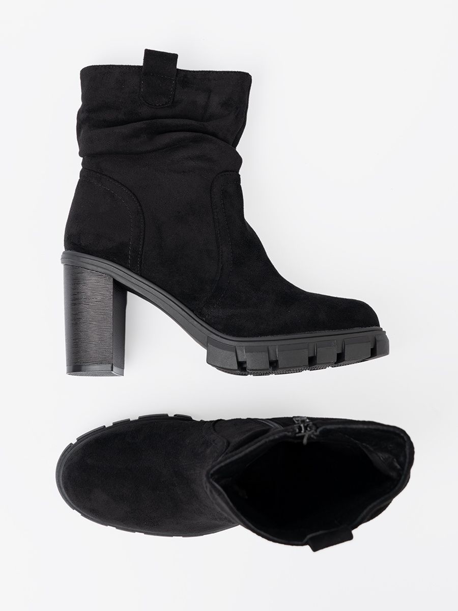 Botine negre elegante cu guler plisat