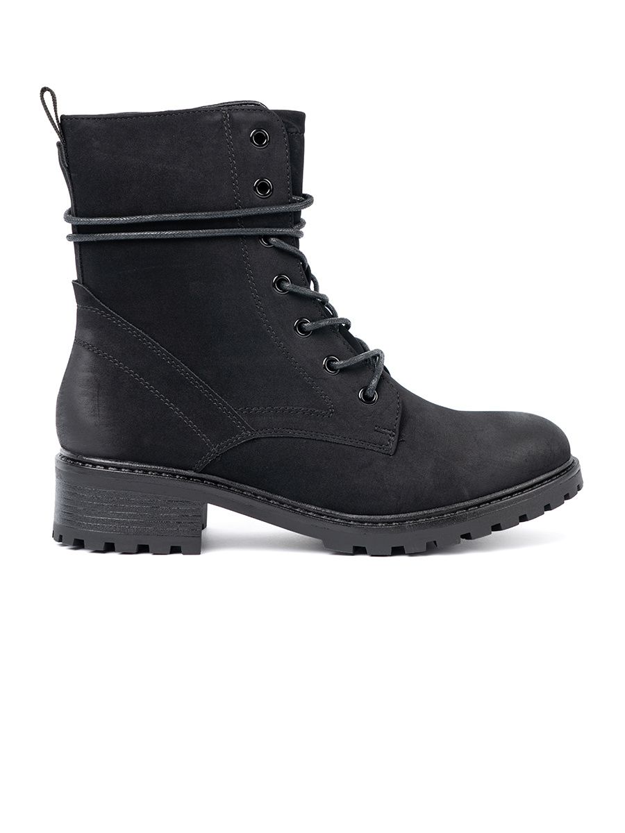 Botine negre la modă cu șnur decorativ