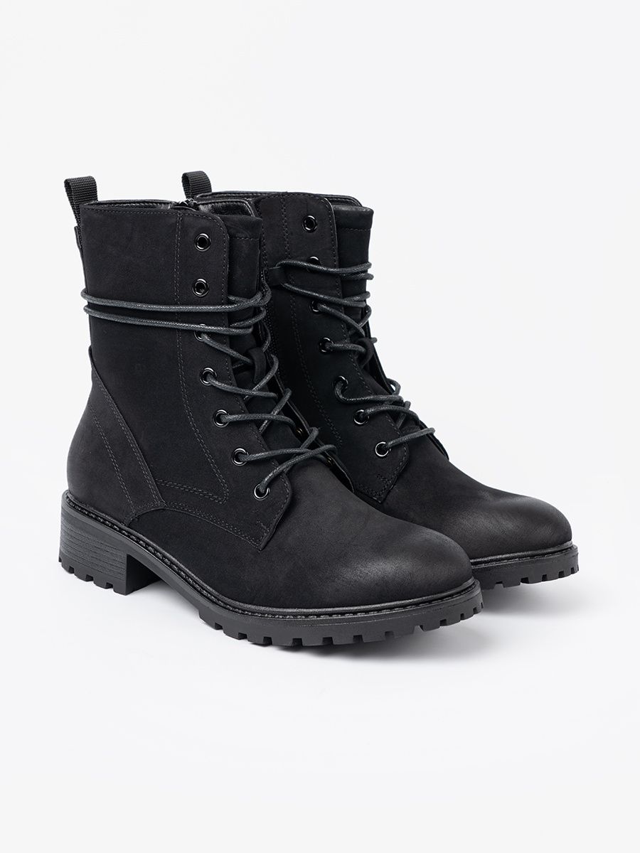 Botine negre la modă cu șnur decorativ