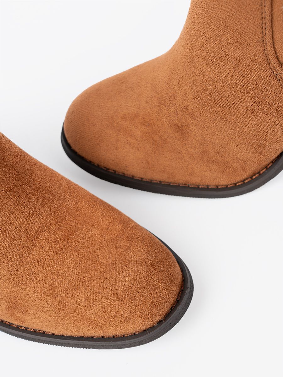 Ghete caramel cu toc gros din piele ecologică întoarsă