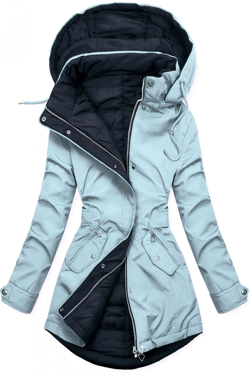 Geacă reversibilă cu elastic în talie baby blue/albastru închis