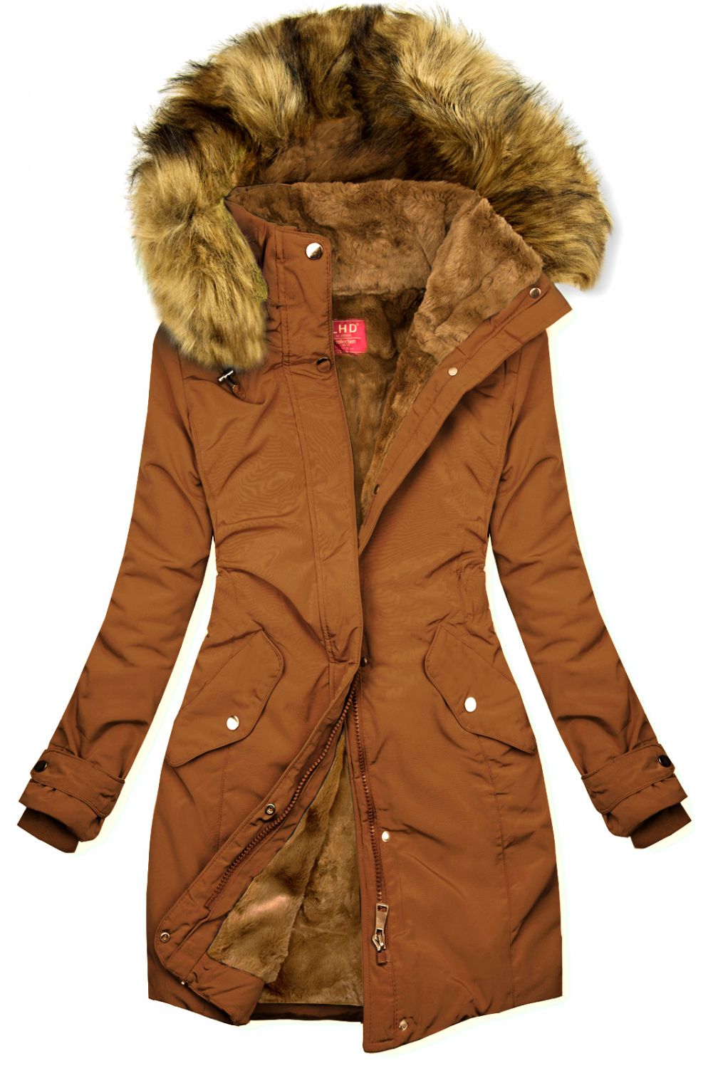 Parka de iarnă maro cu pluș maro