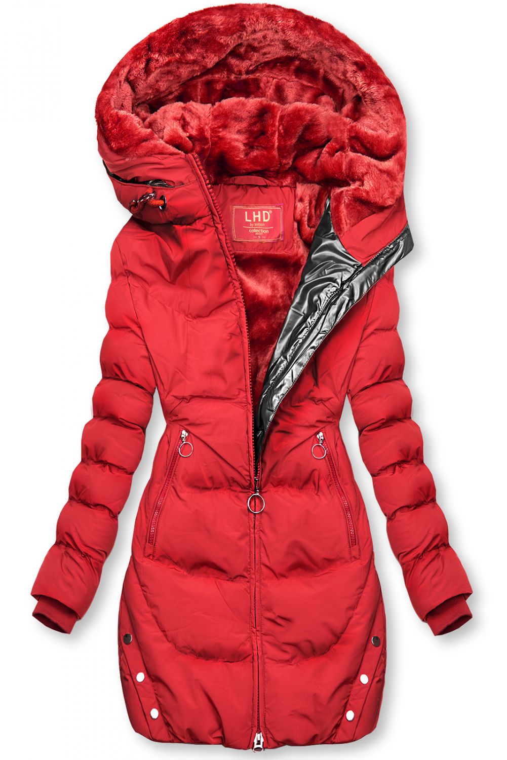 Geacă de iarnă roșie cu bandă argintie