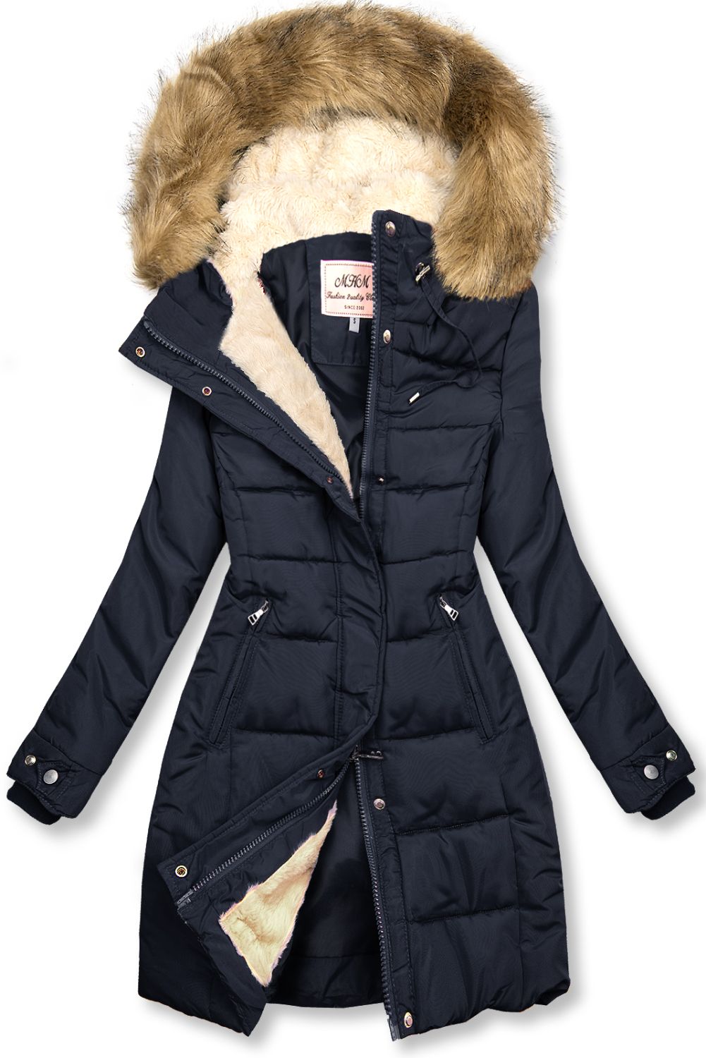 Geacă matlasată bleumarin într-o croială parka