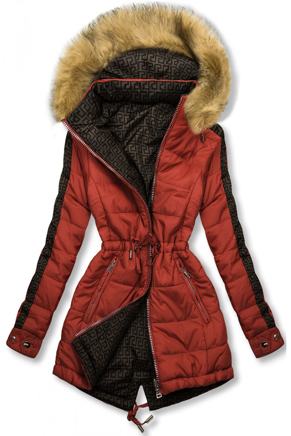 Parka de iarnă reversibilă roșu cărămică/maro