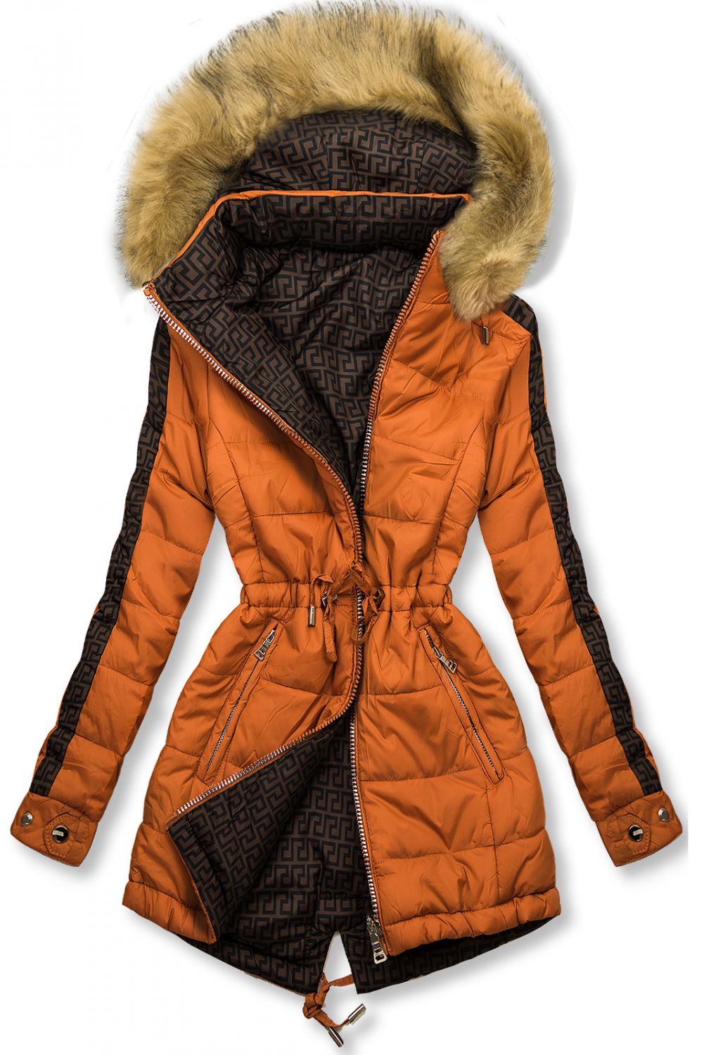 Parka de iarnă reversibilă portocaliu închis/maro