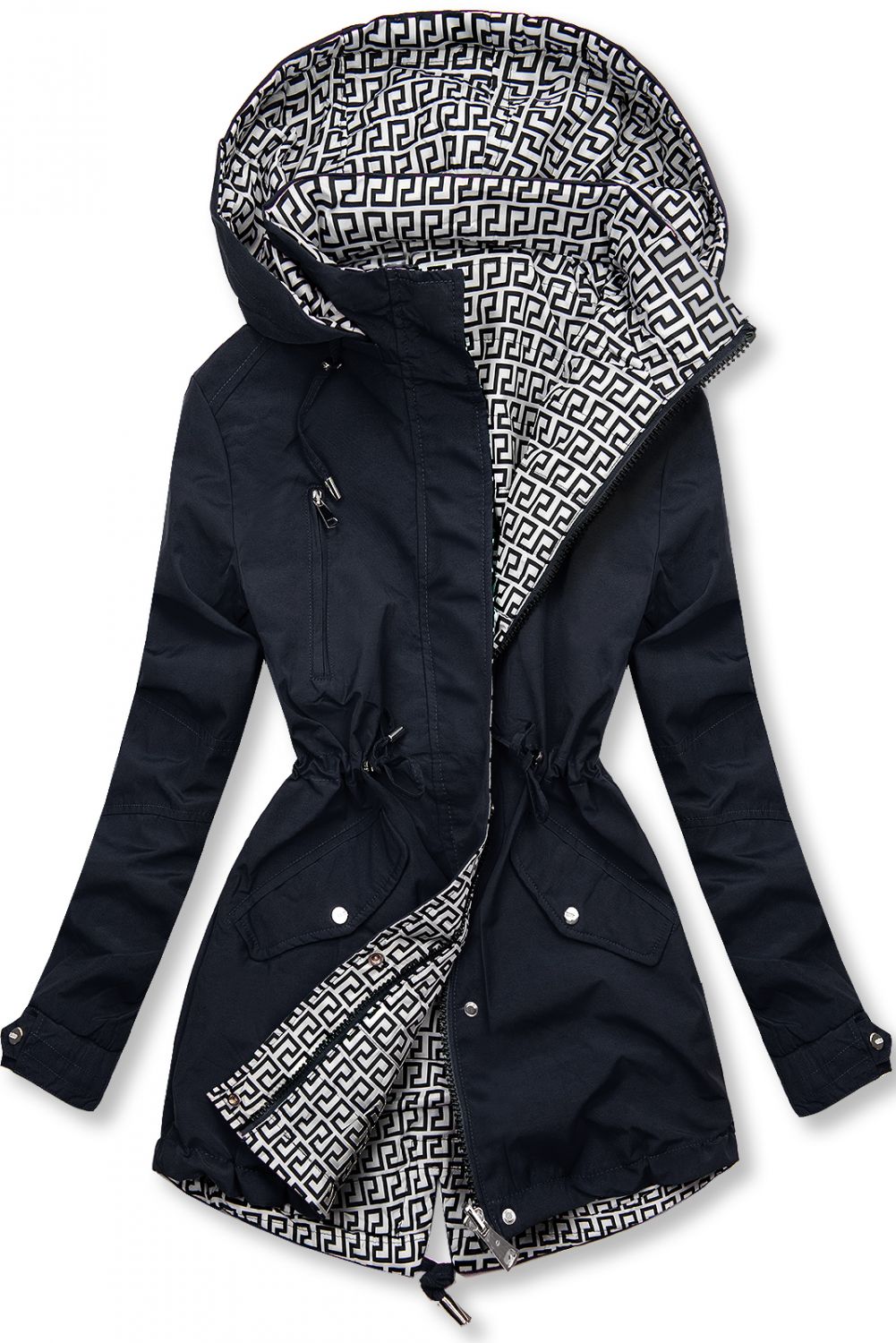 Parka reversibilă de tranziție albastru/alb