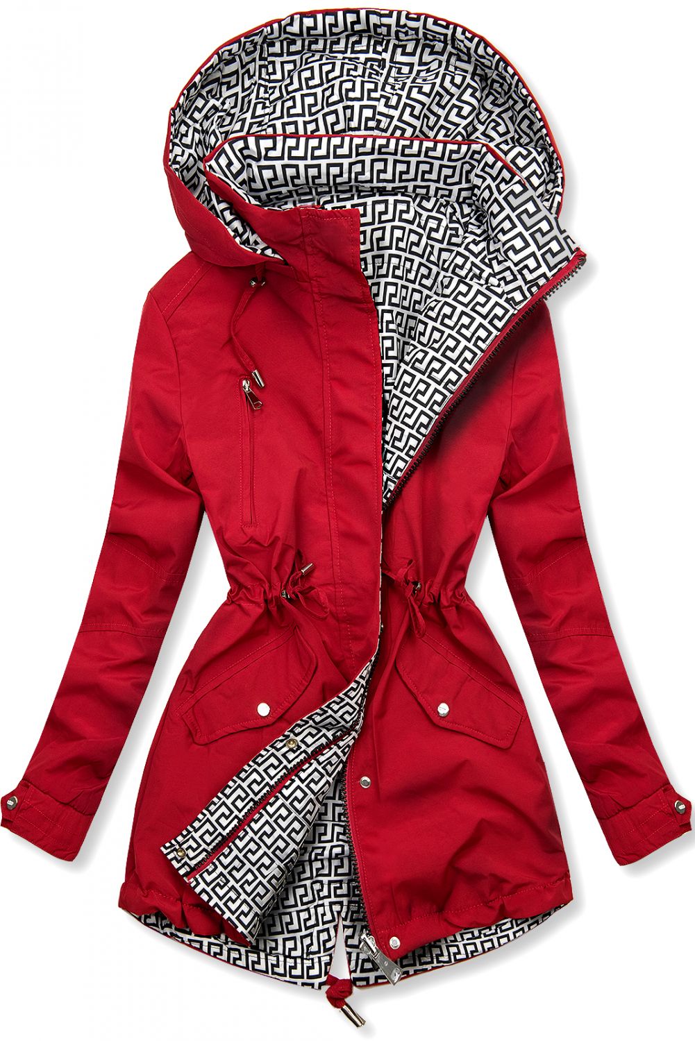 Parka reversibilă de tranziție roșu/alb