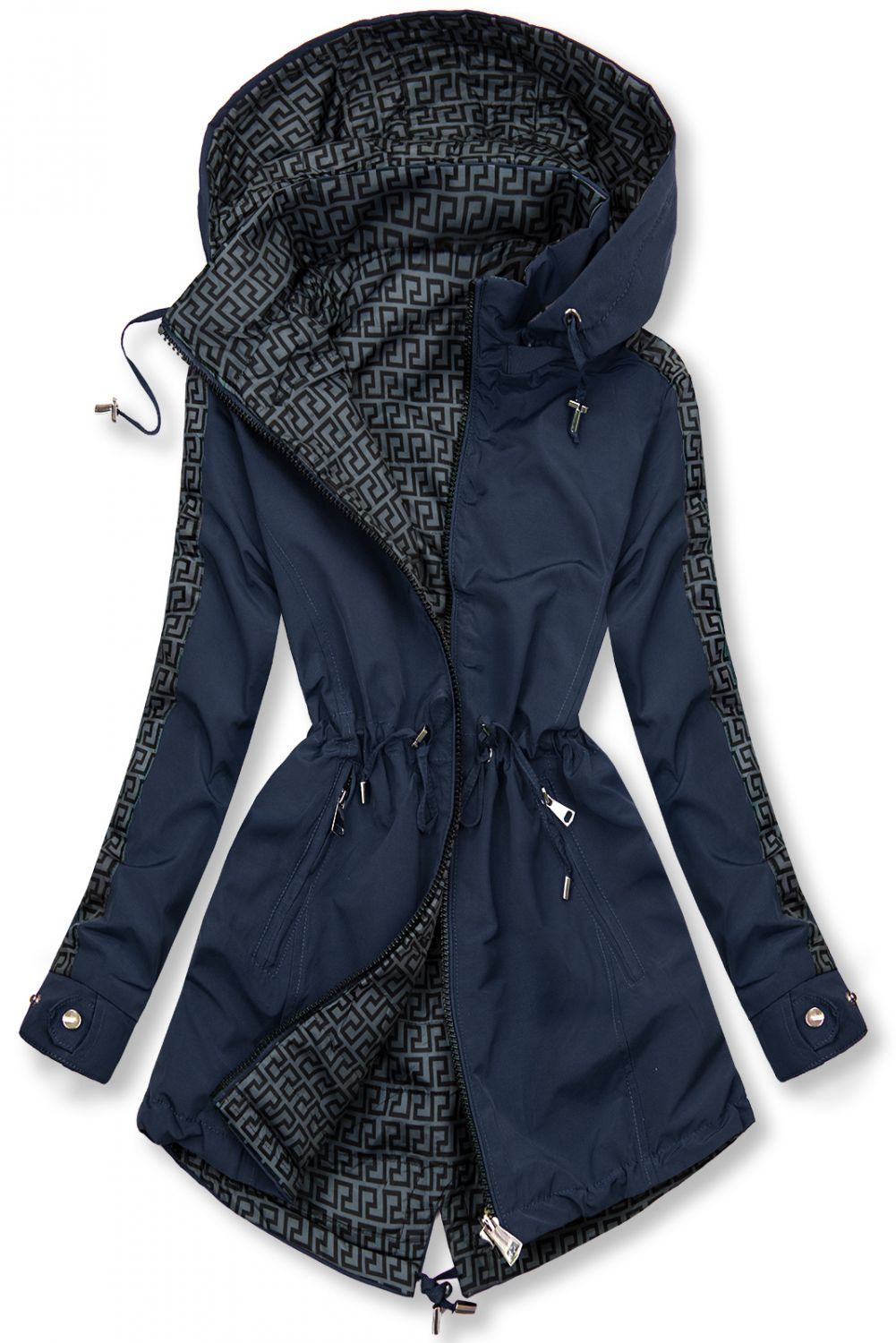 Parka reversibilă cu imprimeu albastru închis/gri