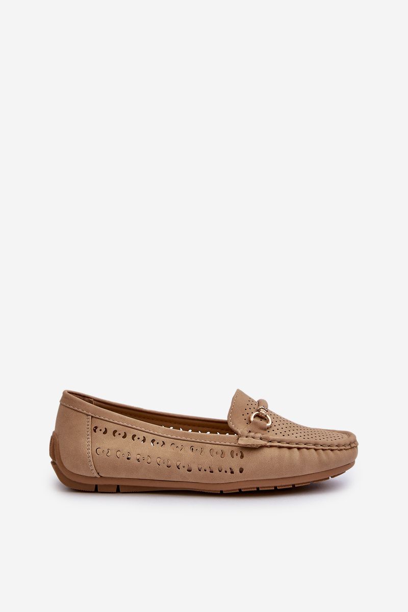 Mocasini maro perforați din piele ecologică cu accesoriu decorativ