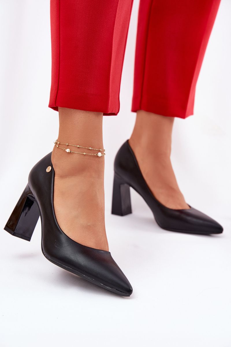 Pantofi eleganți cu toc gros, negri