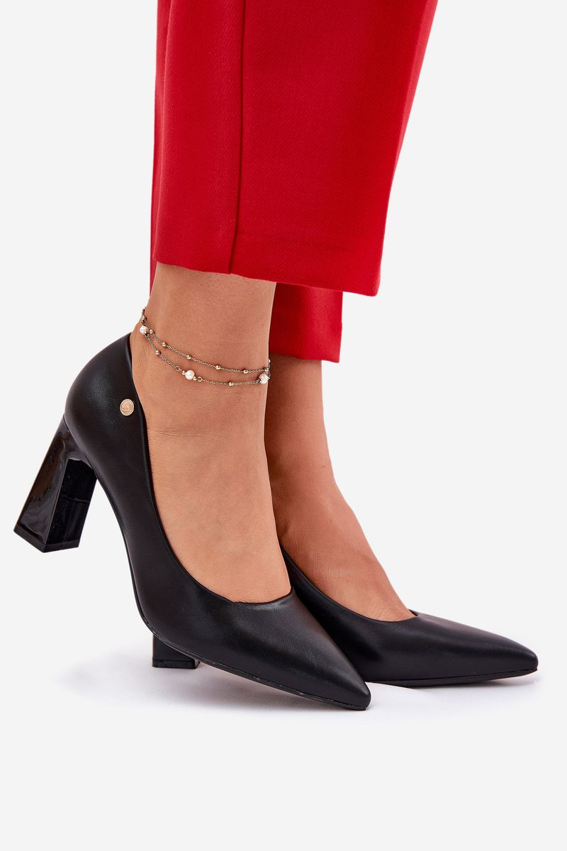 Pantofi eleganți cu toc gros, negri