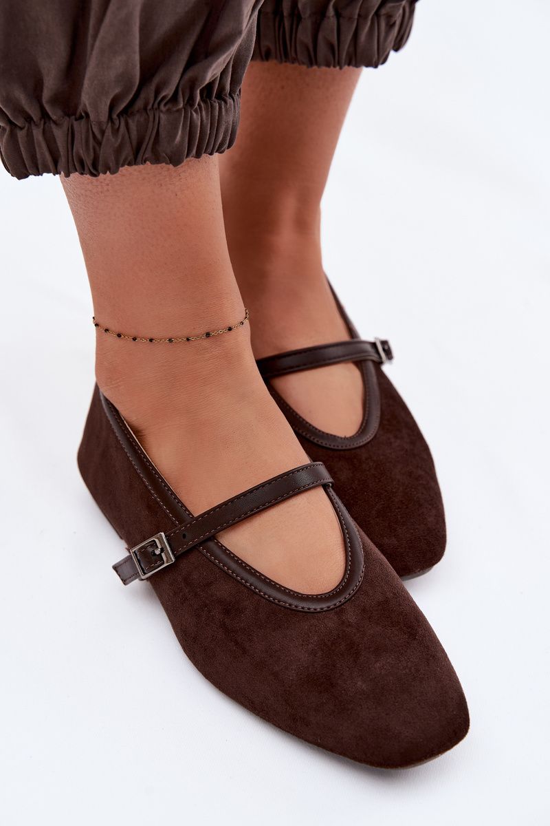 Balerini maro cu bareta din piele ecologică întoarsă