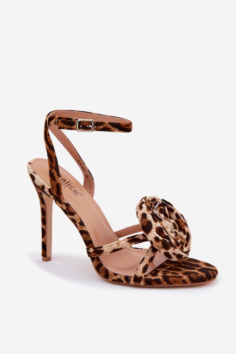 Sandale cu toc subțire și decor animal print
