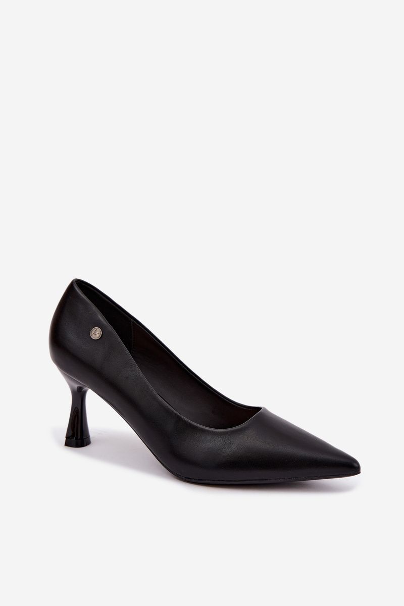 Pantofi eleganți negri cu toc subțire din piele ecologică