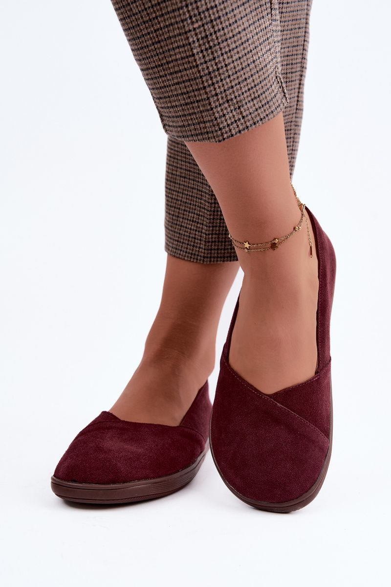Balerini barefoot din piele întoarsă naturală bordo