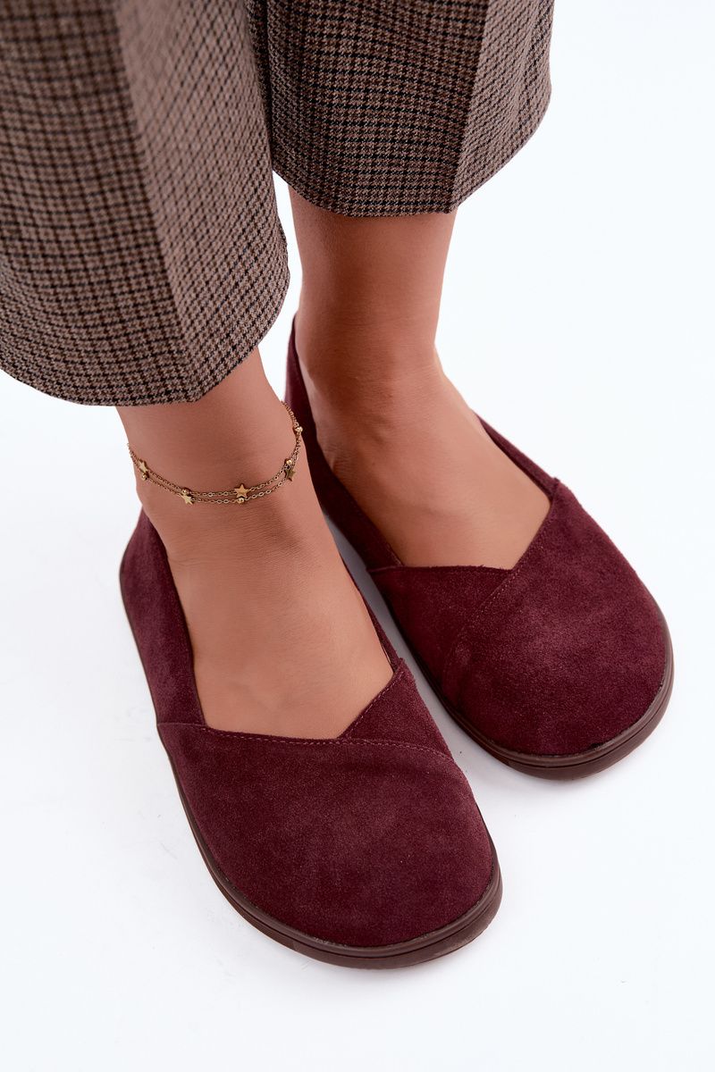 Balerini barefoot din piele întoarsă naturală bordo