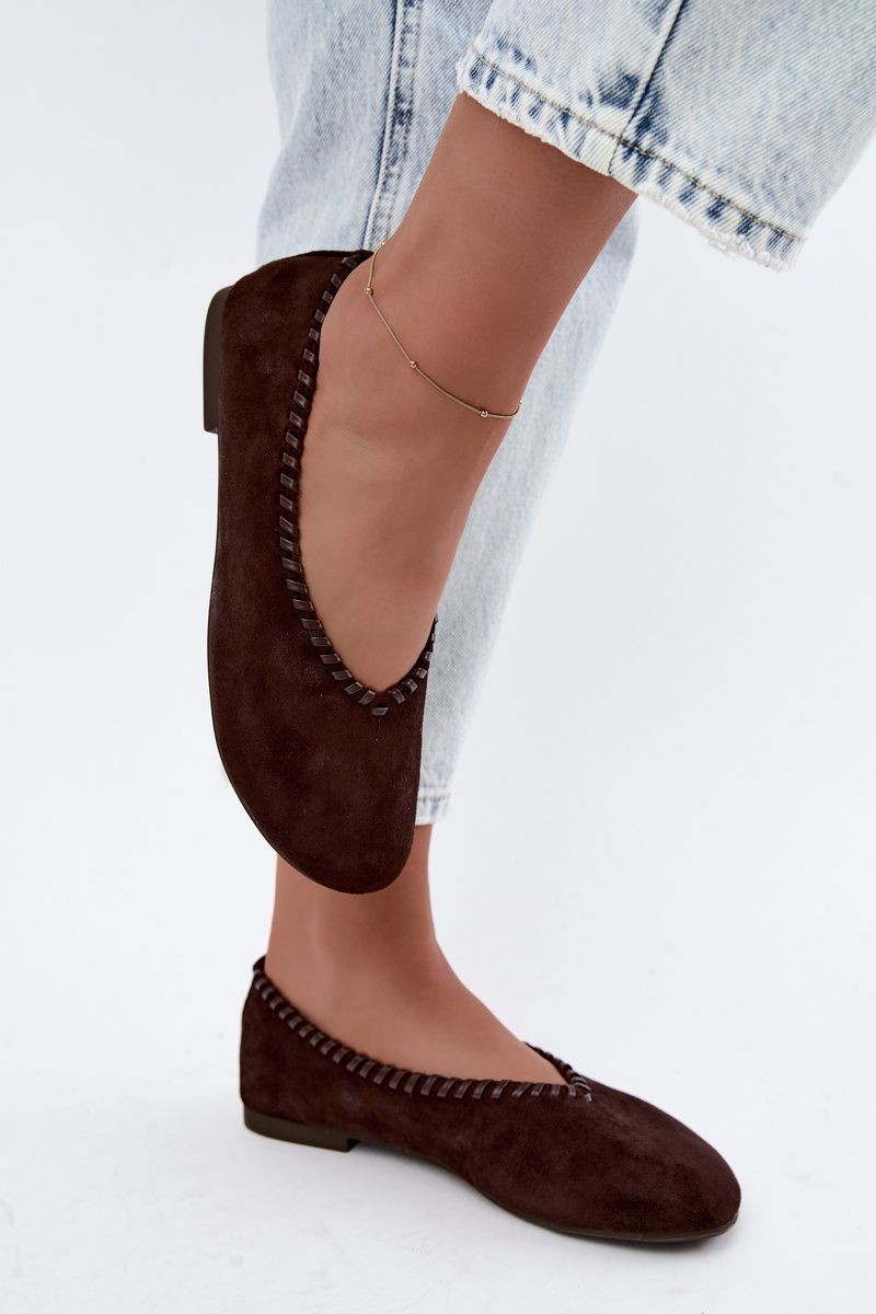 Balerini cu margine împletită maro