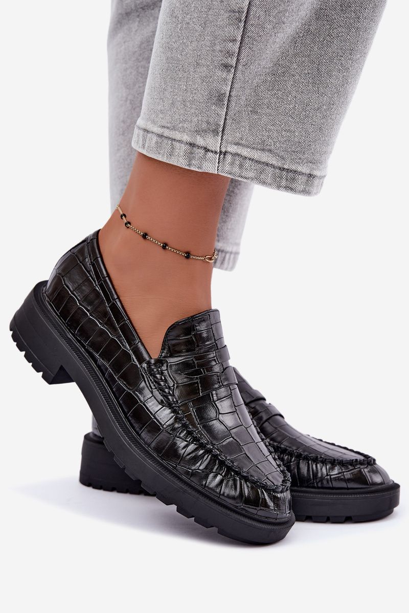 Mocasini negri cu model embosat