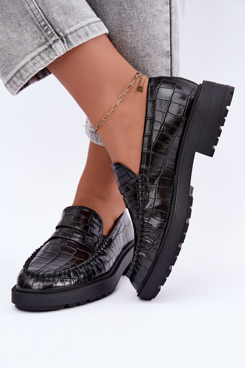 Mocasini negri cu model embosat