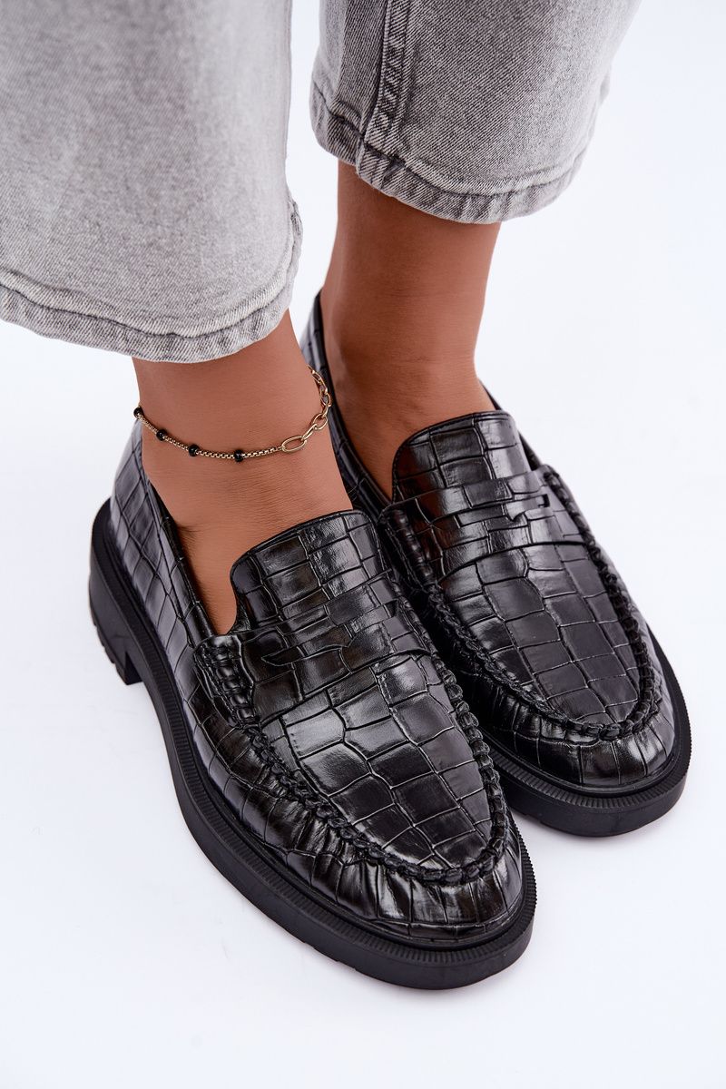 Mocasini negri cu model embosat