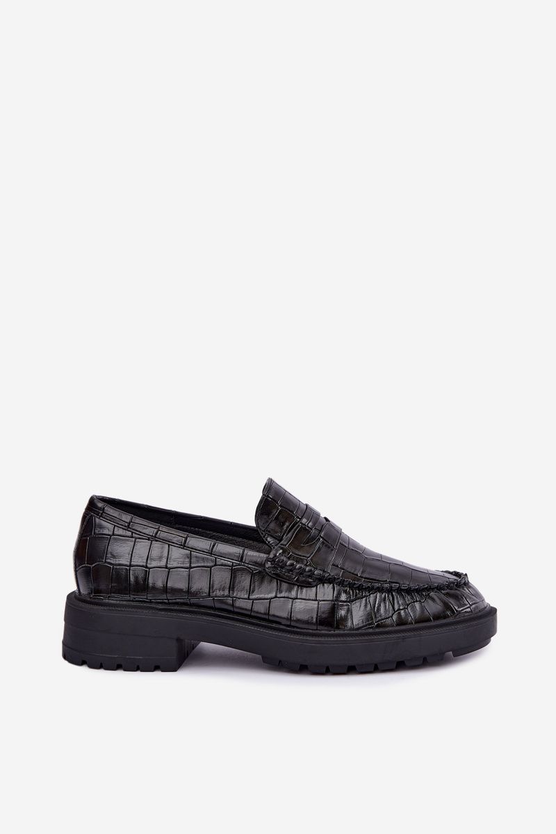 Mocasini negri cu model embosat