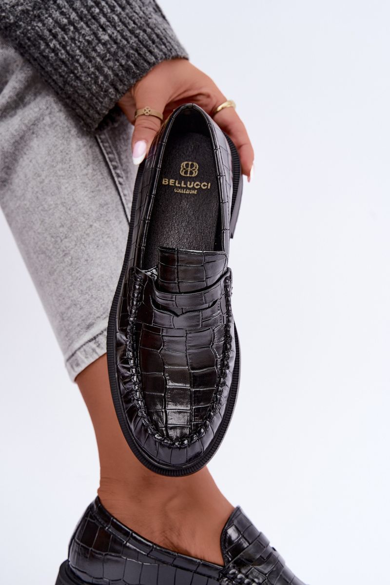 Mocasini negri cu model embosat