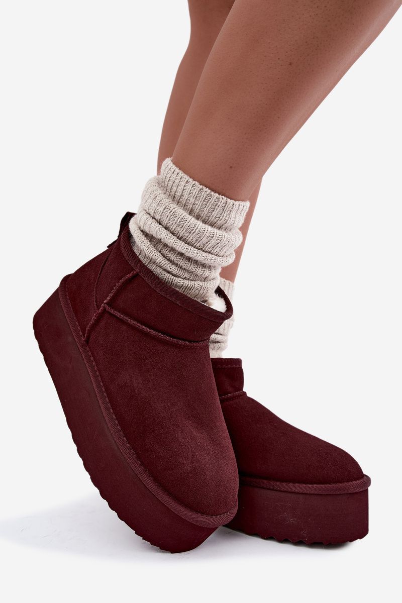 Cizme de zăpadă din piele întoarsă naturală bordo