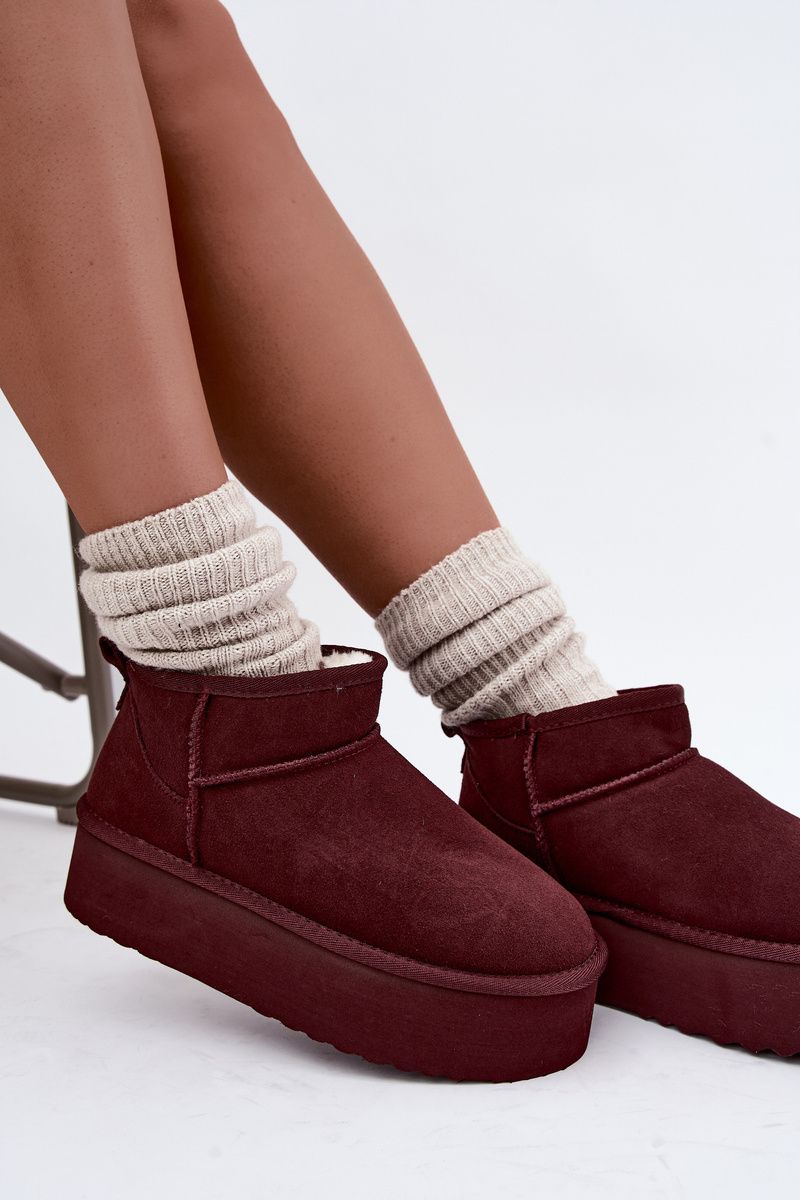 Cizme de zăpadă din piele întoarsă naturală bordo
