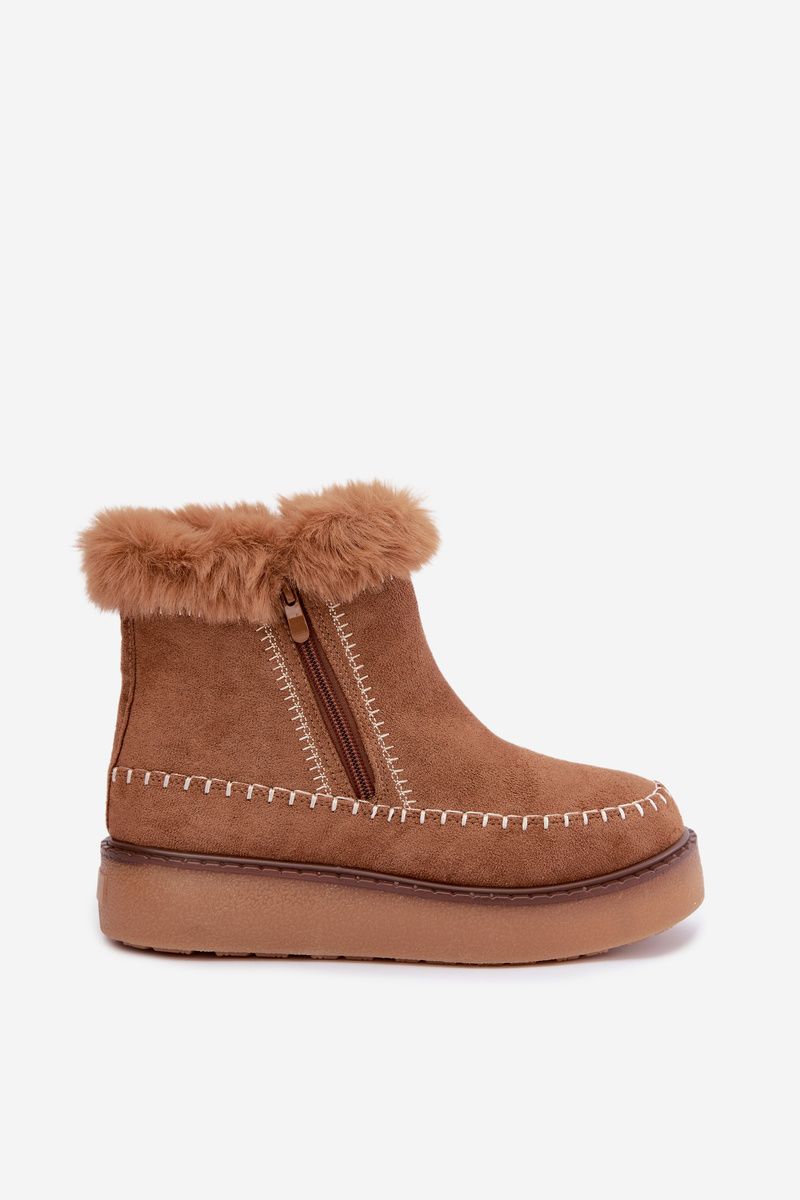 Cizme de zăpadă cu cusături decorative și blăniță camel