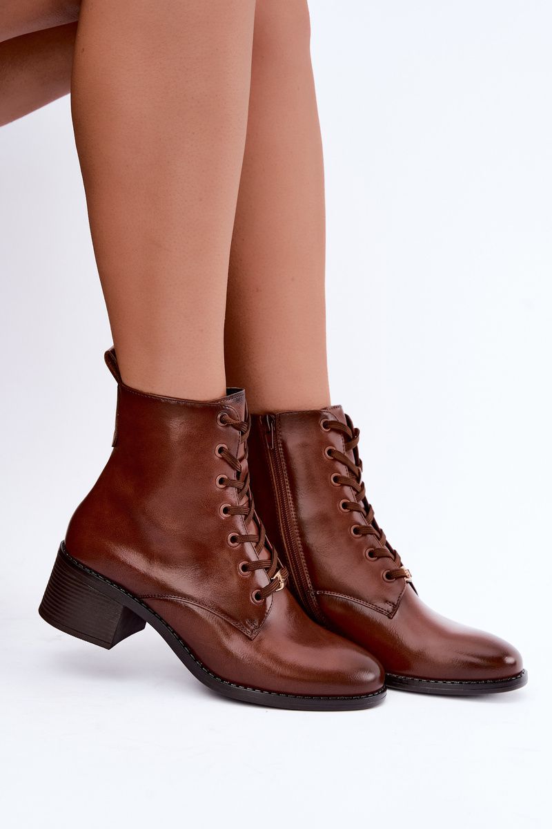Ghete maro călduroase cu șiret și toc bloc