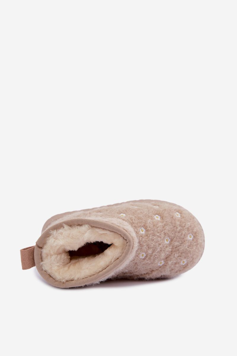 Cizme de zăpadă bej cu blăniță și flori mici