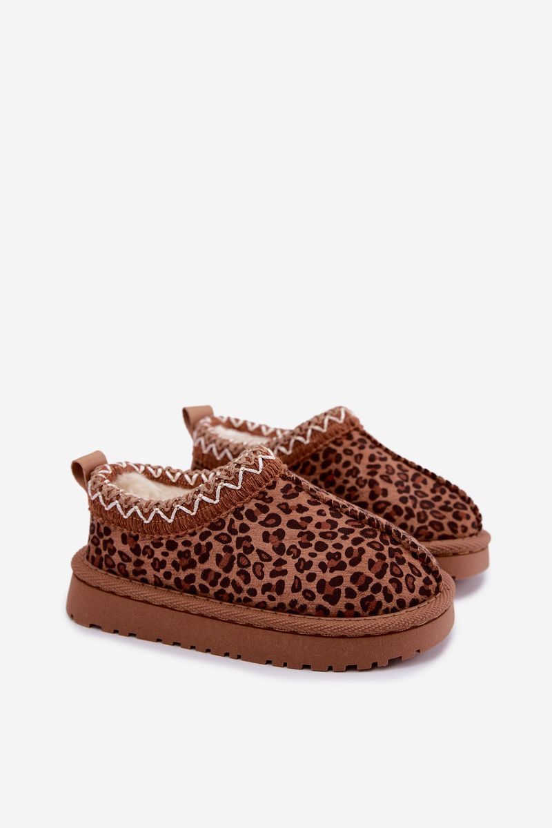 Cizme de zăpadă maro cu broderie leopard