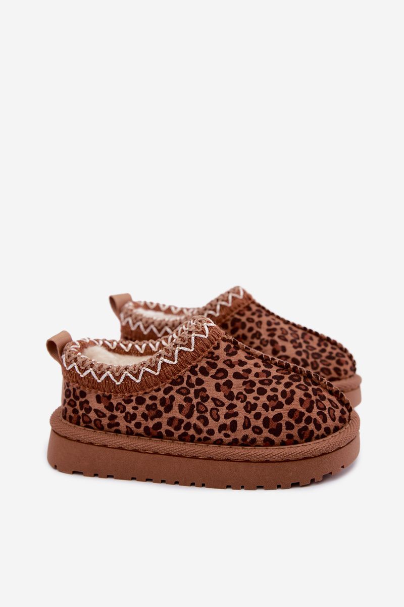 Cizme de zăpadă maro cu broderie leopard